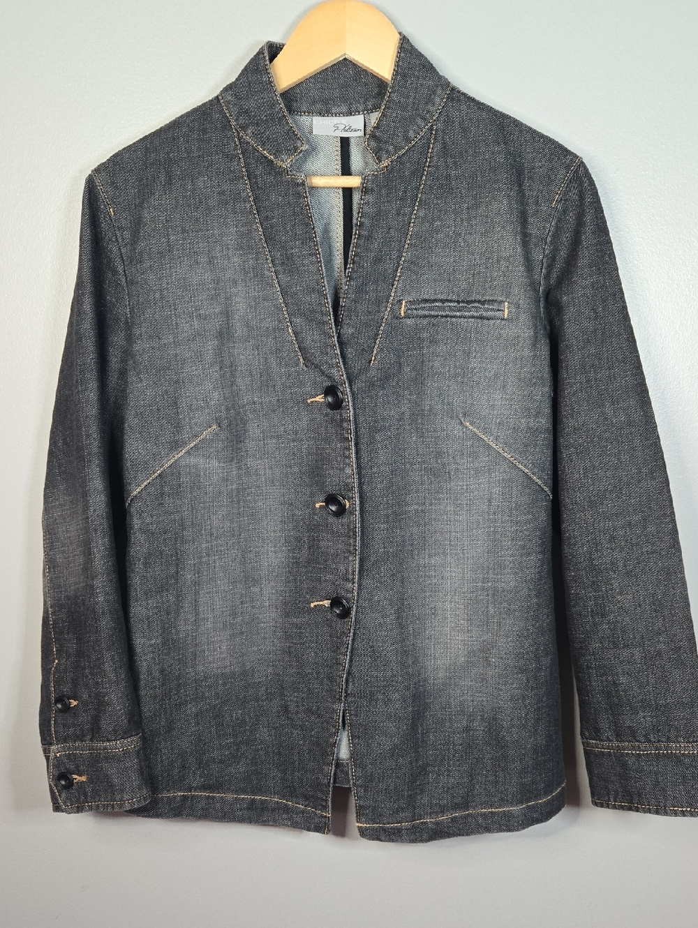 Chico's Platinum Women's Size 1 (Med) Dark Gray Denim Blazer Style Denim Jacket